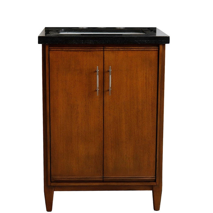 Bellaterra Home MCM 25" 2-Door 1-Drawer Walnut Freestanding Vanity Set With Ceramic Undermount Rectangular Sink and Black Galaxy Granite Top - Luxe Vanity & Tub