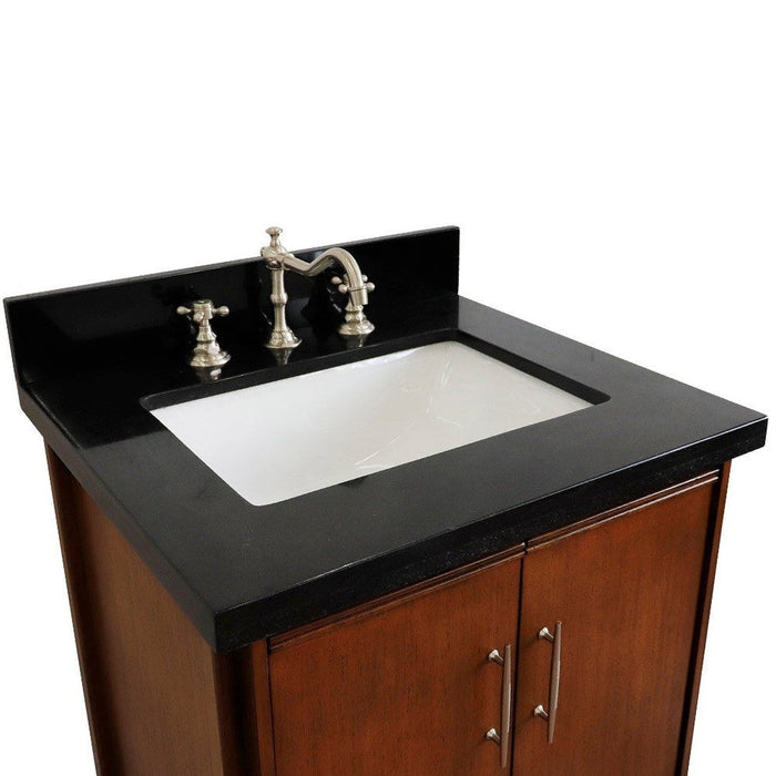 Bellaterra Home MCM 25" 2-Door 1-Drawer Walnut Freestanding Vanity Set With Ceramic Undermount Rectangular Sink and Black Galaxy Granite Top - Luxe Vanity & Tub