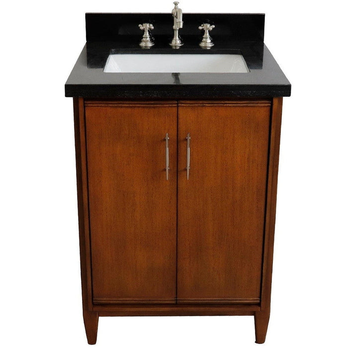 Bellaterra Home MCM 25" 2-Door 1-Drawer Walnut Freestanding Vanity Set With Ceramic Undermount Rectangular Sink and Black Galaxy Granite Top - Luxe Vanity & Tub