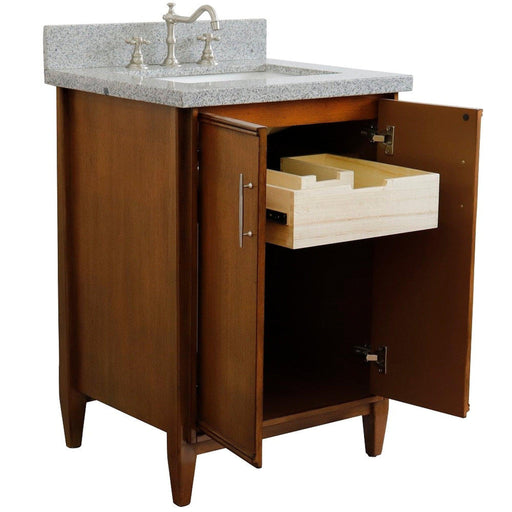 Bellaterra Home MCM 25" 2-Door 1-Drawer Walnut Freestanding Vanity Set With Ceramic Undermount Rectangular Sink and Gray Granite Top - Luxe Vanity & Tub