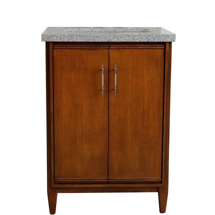 Bellaterra Home MCM 25" 2-Door 1-Drawer Walnut Freestanding Vanity Set With Ceramic Undermount Rectangular Sink and Gray Granite Top - Luxe Vanity & Tub