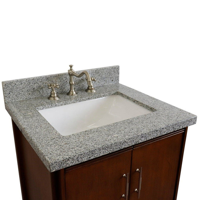 Bellaterra Home MCM 25" 2-Door 1-Drawer Walnut Freestanding Vanity Set With Ceramic Undermount Rectangular Sink and Gray Granite Top - Luxe Vanity & Tub