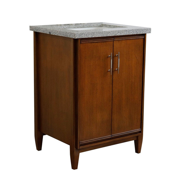 Bellaterra Home MCM 25" 2-Door 1-Drawer Walnut Freestanding Vanity Set With Ceramic Undermount Rectangular Sink and Gray Granite Top - Luxe Vanity & Tub