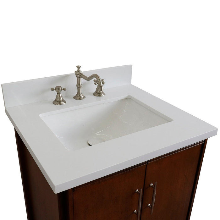 Bellaterra Home MCM 25" 2-Door 1-Drawer Walnut Freestanding Vanity Set With Ceramic Undermount Rectangular Sink and White Quartz Top - Luxe Vanity & Tub