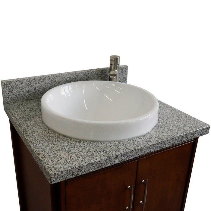 Bellaterra Home MCM 25" 2-Door 1-Drawer Walnut Freestanding Vanity Set With Ceramic Vessel Sink and Gray Granite Top - Luxe Vanity & Tub