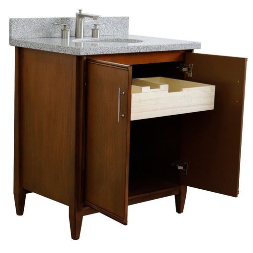 Bellaterra Home MCM 31" 2-Door 1-Drawer Walnut Freestanding Vanity Set With Ceramic Undermount Oval Sink And Gray Granite Top - Luxe Vanity & Tub