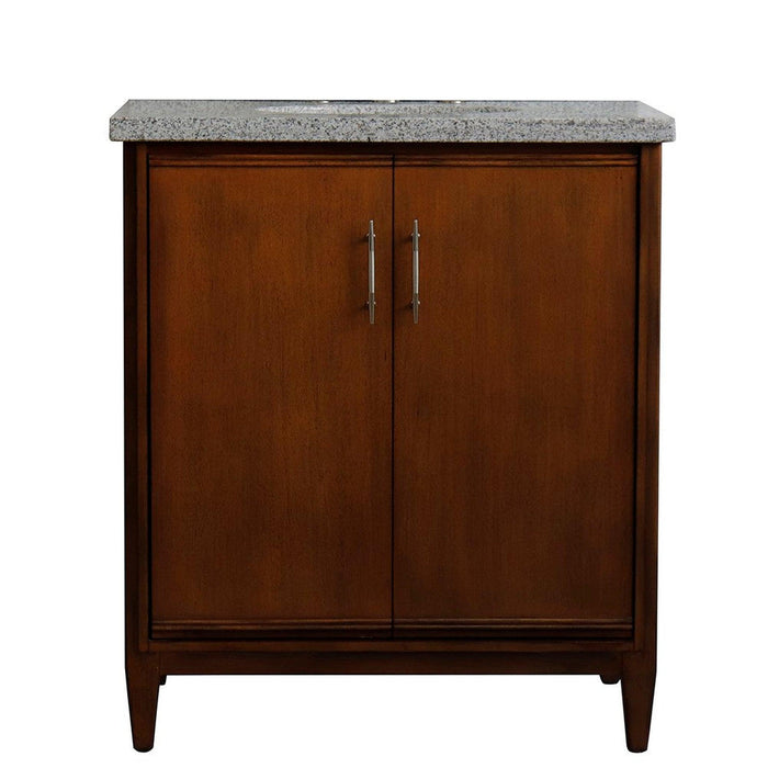 Bellaterra Home MCM 31" 2-Door 1-Drawer Walnut Freestanding Vanity Set With Ceramic Undermount Oval Sink And Gray Granite Top - Luxe Vanity & Tub