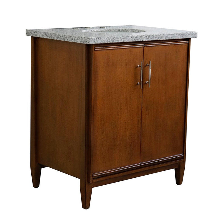 Bellaterra Home MCM 31" 2-Door 1-Drawer Walnut Freestanding Vanity Set With Ceramic Undermount Oval Sink And Gray Granite Top - Luxe Vanity & Tub