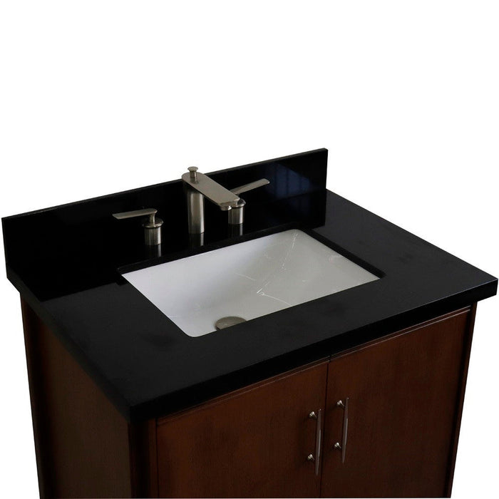 Bellaterra Home MCM 31" 2-Door 1-Drawer Walnut Freestanding Vanity Set With Ceramic Undermount Rectangular Sink And Black Galaxy Granite Top - Luxe Vanity & Tub