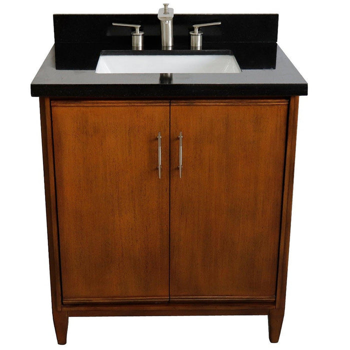 Bellaterra Home MCM 31" 2-Door 1-Drawer Walnut Freestanding Vanity Set With Ceramic Undermount Rectangular Sink And Black Galaxy Granite Top - Luxe Vanity & Tub