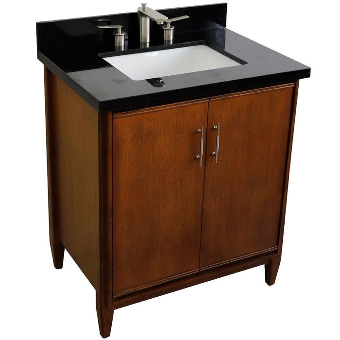 Bellaterra Home MCM 31" 2-Door 1-Drawer Walnut Freestanding Vanity Set With Ceramic Undermount Rectangular Sink And Black Galaxy Granite Top - Luxe Vanity & Tub