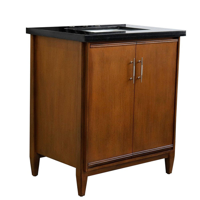 Bellaterra Home MCM 31" 2-Door 1-Drawer Walnut Freestanding Vanity Set With Ceramic Undermount Rectangular Sink And Black Galaxy Granite Top - Luxe Vanity & Tub