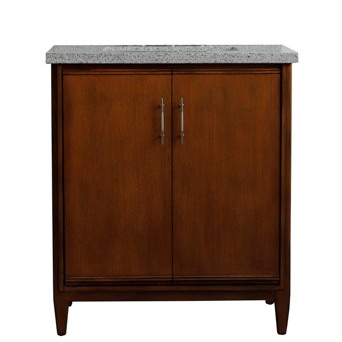 Bellaterra Home MCM 31" 2-Door 1-Drawer Walnut Freestanding Vanity Set With Ceramic Undermount Rectangular Sink And Gray Granite Top - Luxe Vanity & Tub