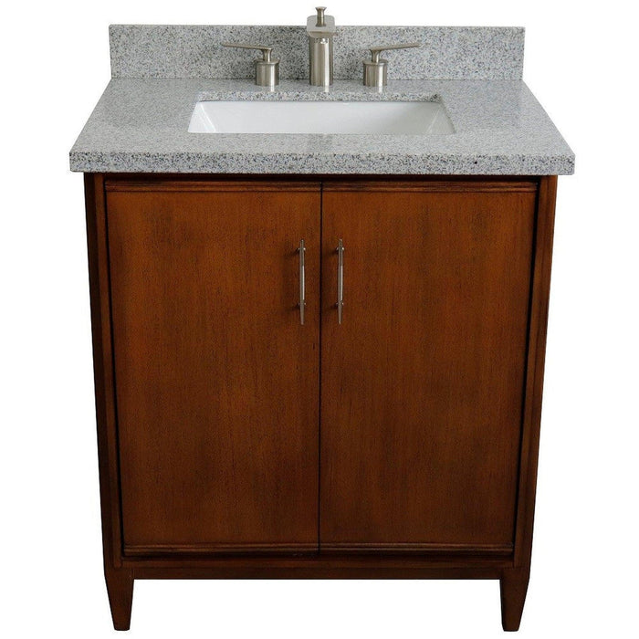 Bellaterra Home MCM 31" 2-Door 1-Drawer Walnut Freestanding Vanity Set With Ceramic Undermount Rectangular Sink And Gray Granite Top - Luxe Vanity & Tub