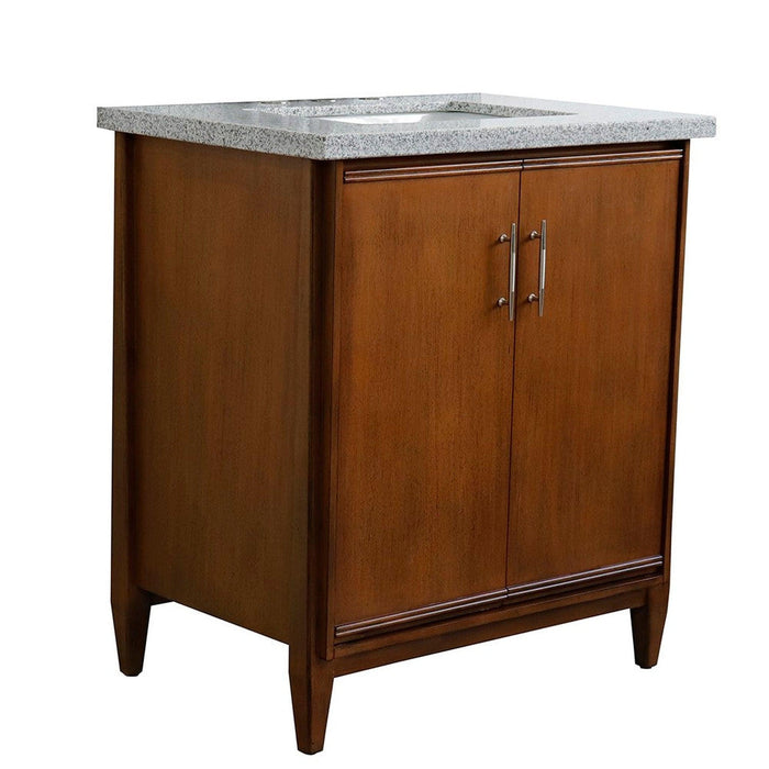 Bellaterra Home MCM 31" 2-Door 1-Drawer Walnut Freestanding Vanity Set With Ceramic Undermount Rectangular Sink And Gray Granite Top - Luxe Vanity & Tub