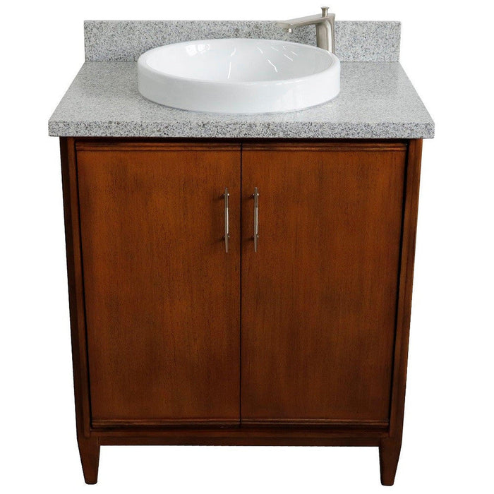 Bellaterra Home MCM 31" 2-Door 1-Drawer Walnut Freestanding Vanity Set With Ceramic Vessel Sink And Gray Granite Top - Luxe Vanity & Tub