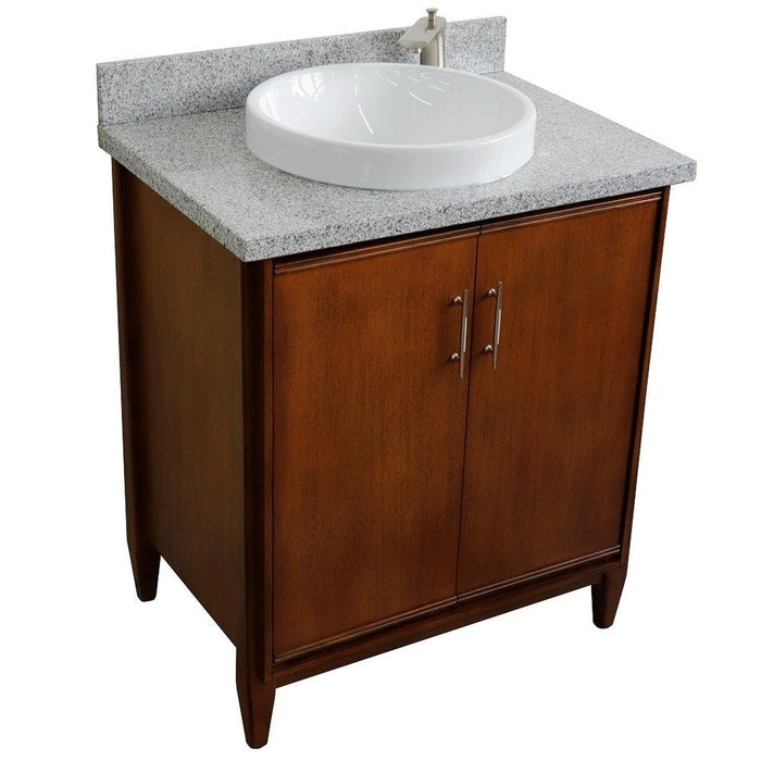 Bellaterra Home MCM 31" 2-Door 1-Drawer Walnut Freestanding Vanity Set With Ceramic Vessel Sink And Gray Granite Top - Luxe Vanity & Tub