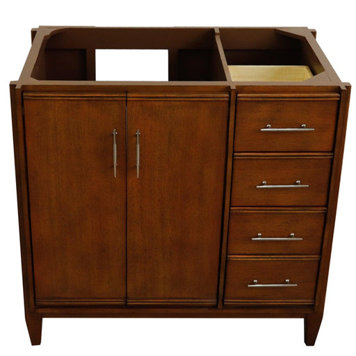 Bellaterra Home MCM 36" 2-Door 3-Drawer Walnut Freestanding Vanity Base With Left Door - Luxe Vanity & Tub