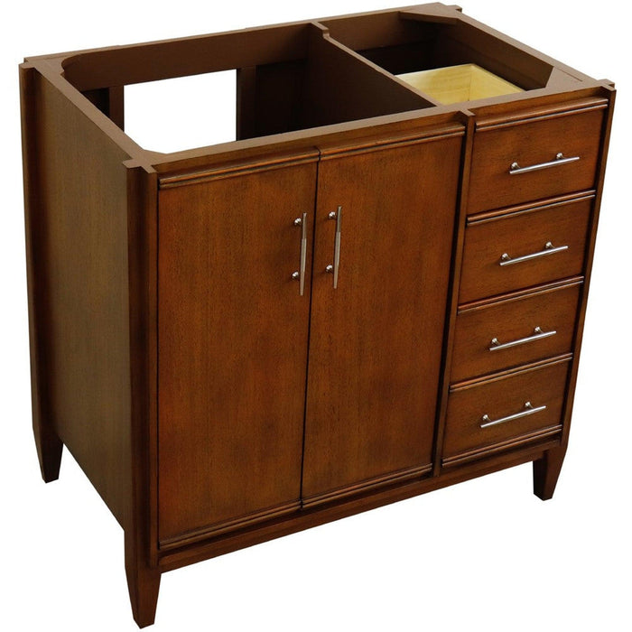 Bellaterra Home MCM 36" 2-Door 3-Drawer Walnut Freestanding Vanity Base With Left Door - Luxe Vanity & Tub