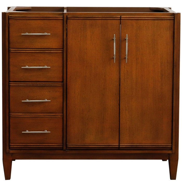 Bellaterra Home MCM 36" 2-Door 3-Drawer Walnut Freestanding Vanity Base With Right Door