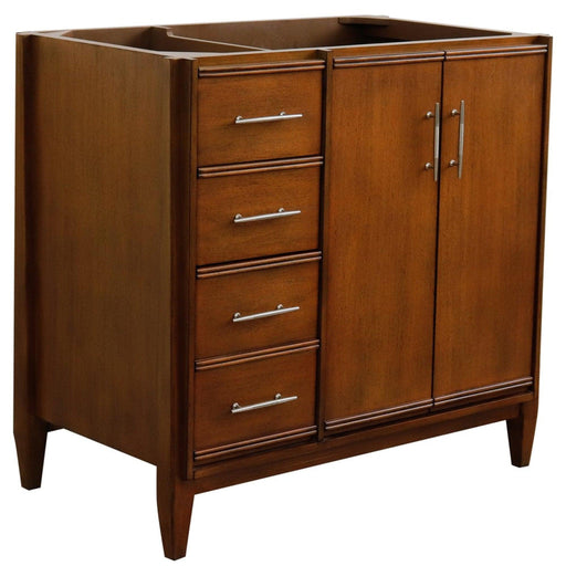 Bellaterra Home MCM 36" 2-Door 3-Drawer Walnut Freestanding Vanity Base With Right Door - Luxe Vanity & Tub