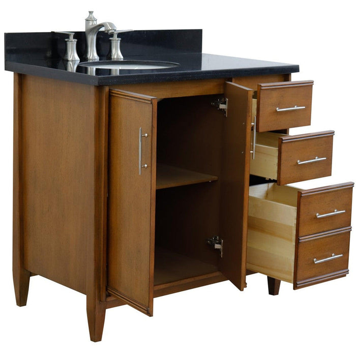 Bellaterra Home MCM 37" 2-Door 3-Drawer Walnut Freestanding Vanity Set - Luxe Vanity & Tub