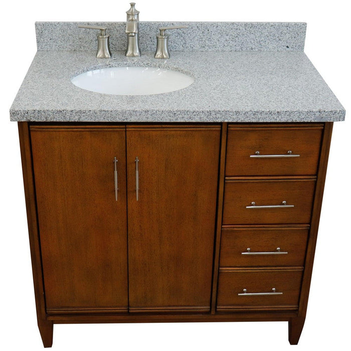 Bellaterra Home MCM 37" 2-Door 3-Drawer Walnut Freestanding Vanity Set - Luxe Vanity & Tub