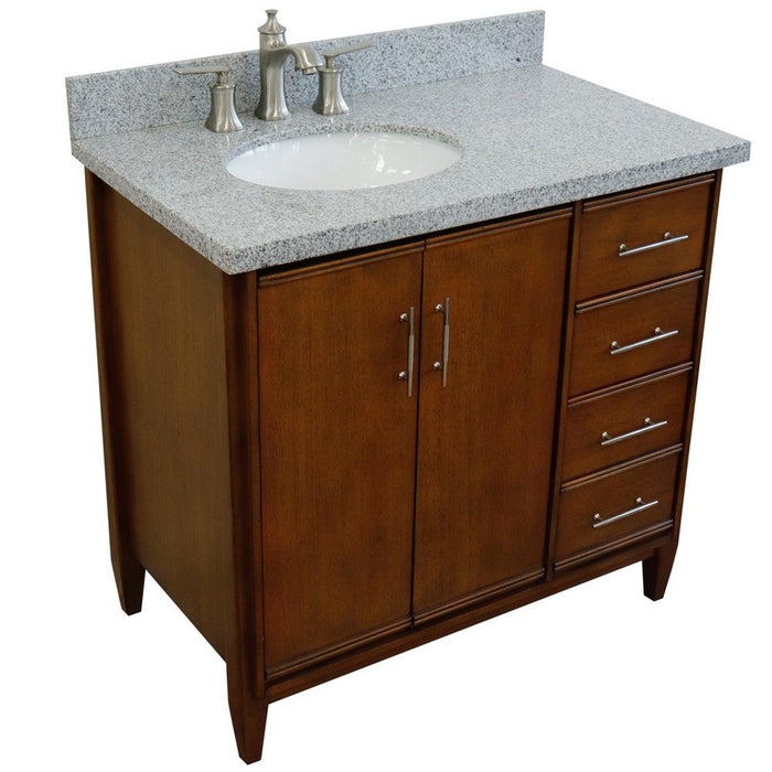 Bellaterra Home MCM 37" 2-Door 3-Drawer Walnut Freestanding Vanity Set - Luxe Vanity & Tub