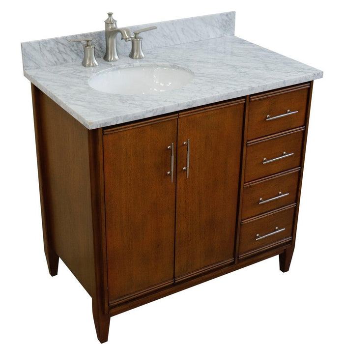 Bellaterra Home MCM 37" 2-Door 3-Drawer Walnut Freestanding Vanity Set - Luxe Vanity & Tub