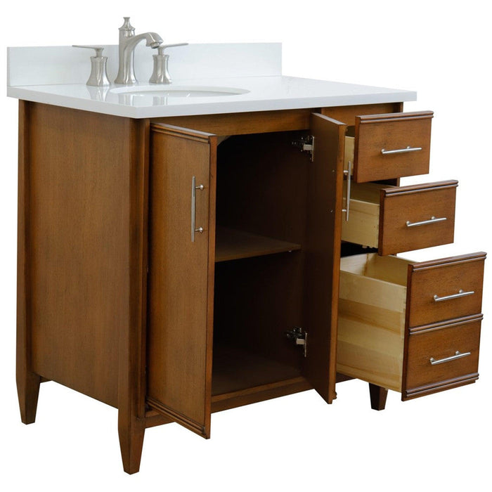 Bellaterra Home MCM 37" 2-Door 3-Drawer Walnut Freestanding Vanity Set - Luxe Vanity & Tub