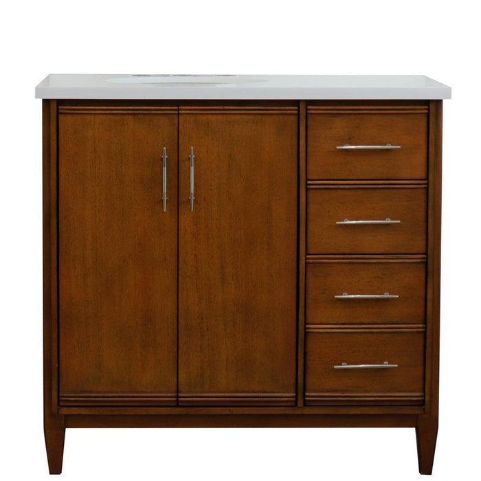 Bellaterra Home MCM 37" 2-Door 3-Drawer Walnut Freestanding Vanity Set - Luxe Vanity & Tub