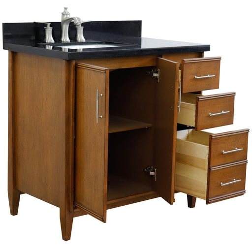 Bellaterra Home MCM 37" 2-Door 3-Drawer Walnut Freestanding Vanity Set - Luxe Vanity & Tub