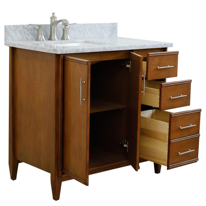 Bellaterra Home MCM 37" 2-Door 3-Drawer Walnut Freestanding Vanity Set - Luxe Vanity & Tub