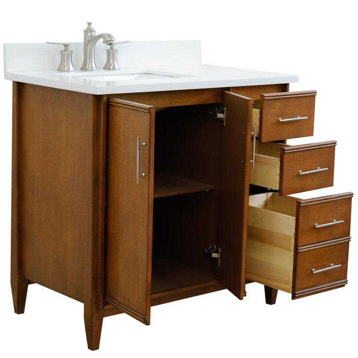 Bellaterra Home MCM 37" 2-Door 3-Drawer Walnut Freestanding Vanity Set - Luxe Vanity & Tub