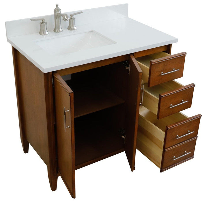 Bellaterra Home MCM 37" 2-Door 3-Drawer Walnut Freestanding Vanity Set - Luxe Vanity & Tub