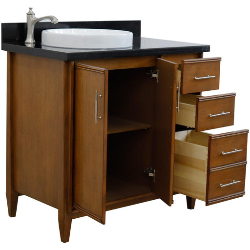 Bellaterra Home MCM 37" 2-Door 3-Drawer Walnut Freestanding Vanity Set - Luxe Vanity & Tub