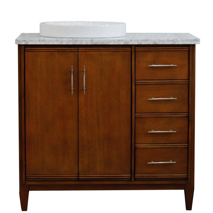 Bellaterra Home MCM 37" 2-Door 3-Drawer Walnut Freestanding Vanity Set - Luxe Vanity & Tub