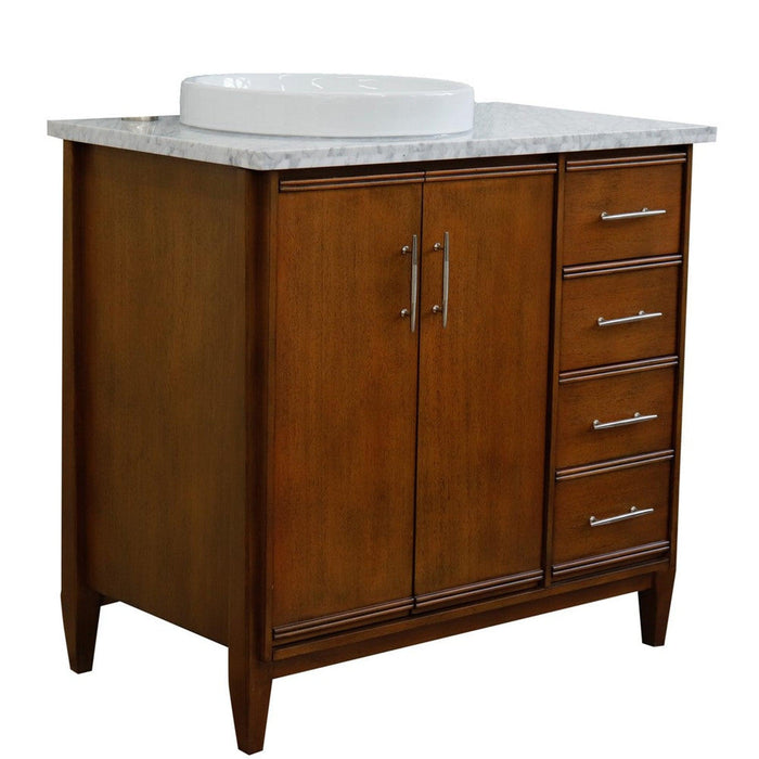 Bellaterra Home MCM 37" 2-Door 3-Drawer Walnut Freestanding Vanity Set - Luxe Vanity & Tub