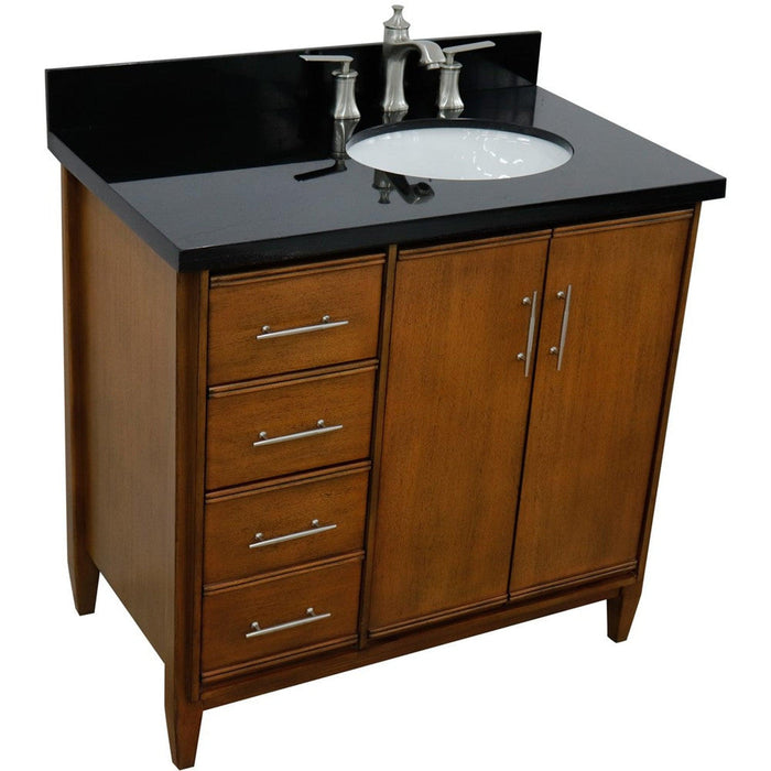 Bellaterra Home MCM 37" 2-Door 3-Drawer Walnut Freestanding Vanity Set - Luxe Vanity & Tub