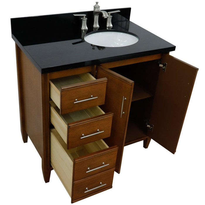 Bellaterra Home MCM 37" 2-Door 3-Drawer Walnut Freestanding Vanity Set - Luxe Vanity & Tub