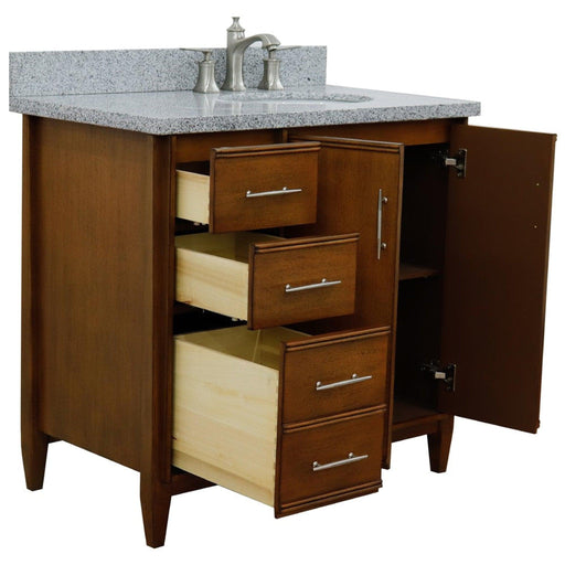 Bellaterra Home MCM 37" 2-Door 3-Drawer Walnut Freestanding Vanity Set - Luxe Vanity & Tub