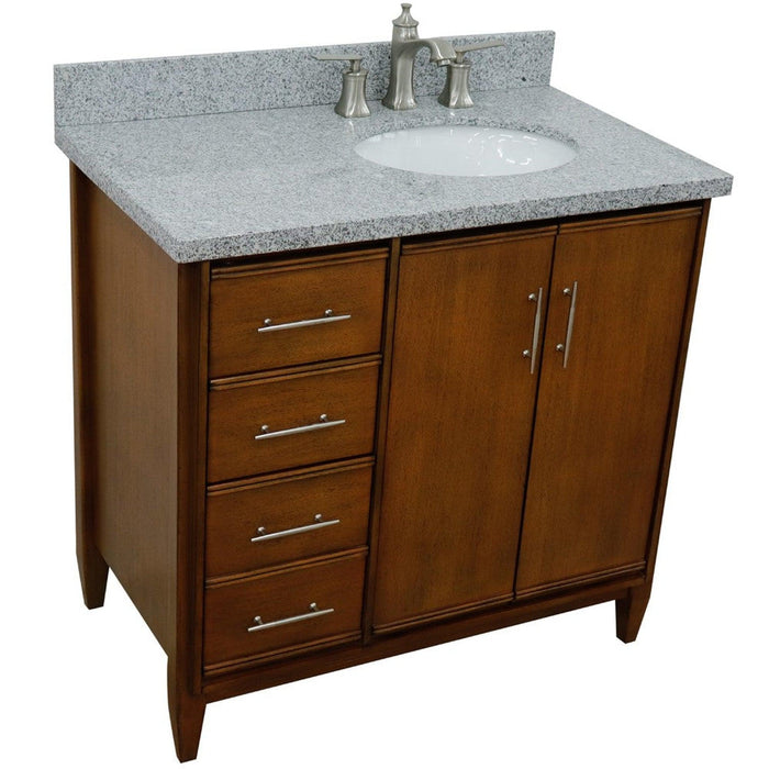 Bellaterra Home MCM 37" 2-Door 3-Drawer Walnut Freestanding Vanity Set - Luxe Vanity & Tub