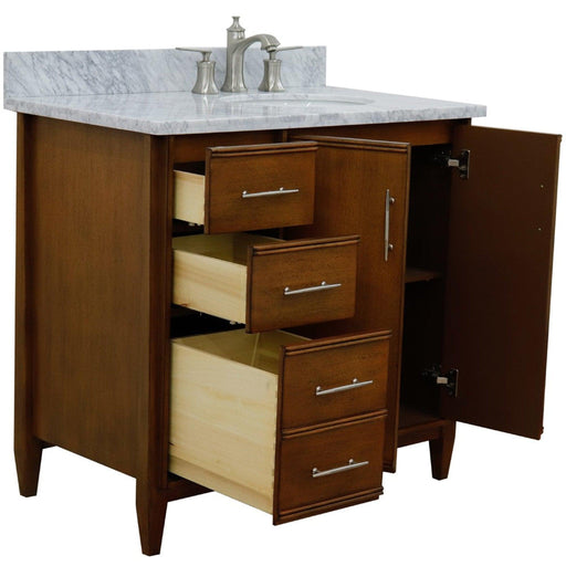 Bellaterra Home MCM 37" 2-Door 3-Drawer Walnut Freestanding Vanity Set - Luxe Vanity & Tub