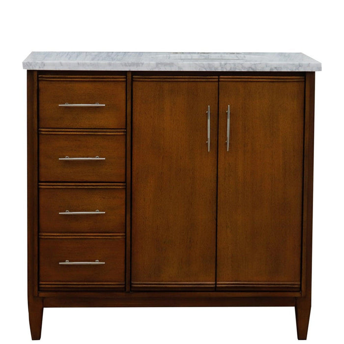 Bellaterra Home MCM 37" 2-Door 3-Drawer Walnut Freestanding Vanity Set - Luxe Vanity & Tub