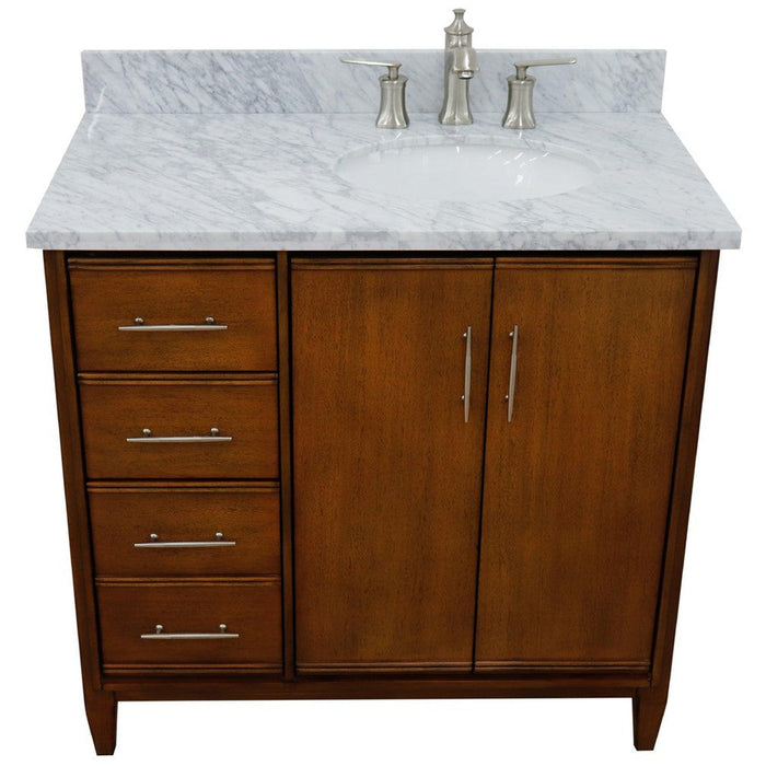 Bellaterra Home MCM 37" 2-Door 3-Drawer Walnut Freestanding Vanity Set - Luxe Vanity & Tub