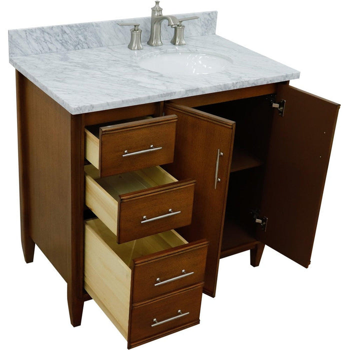 Bellaterra Home MCM 37" 2-Door 3-Drawer Walnut Freestanding Vanity Set - Luxe Vanity & Tub