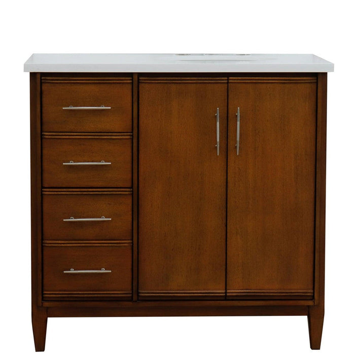 Bellaterra Home MCM 37" 2-Door 3-Drawer Walnut Freestanding Vanity Set - Luxe Vanity & Tub