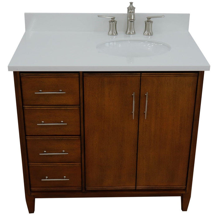 Bellaterra Home MCM 37" 2-Door 3-Drawer Walnut Freestanding Vanity Set - Luxe Vanity & Tub