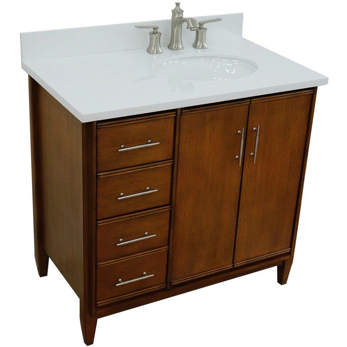 Bellaterra Home MCM 37" 2-Door 3-Drawer Walnut Freestanding Vanity Set - Luxe Vanity & Tub