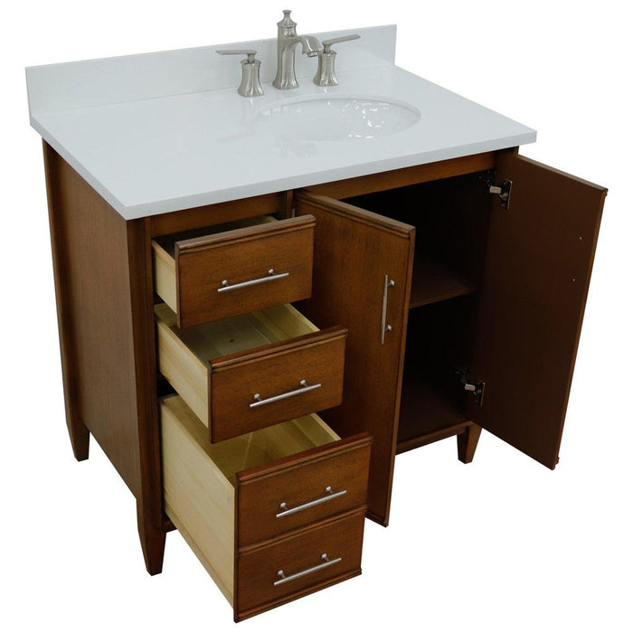 Bellaterra Home MCM 37" 2-Door 3-Drawer Walnut Freestanding Vanity Set - Luxe Vanity & Tub